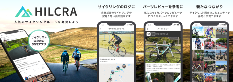 サイクリスト向けSNSアプリ「HILCRA」