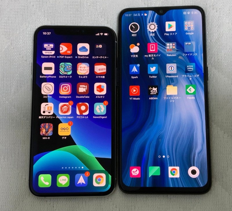 OPPO Reno AとiPhone11proのサイズ比較